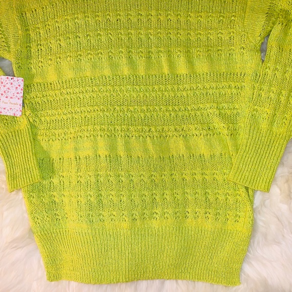 Free People Hot Tropics Lime Green V-Neck Sweater - Picture 11 of 13